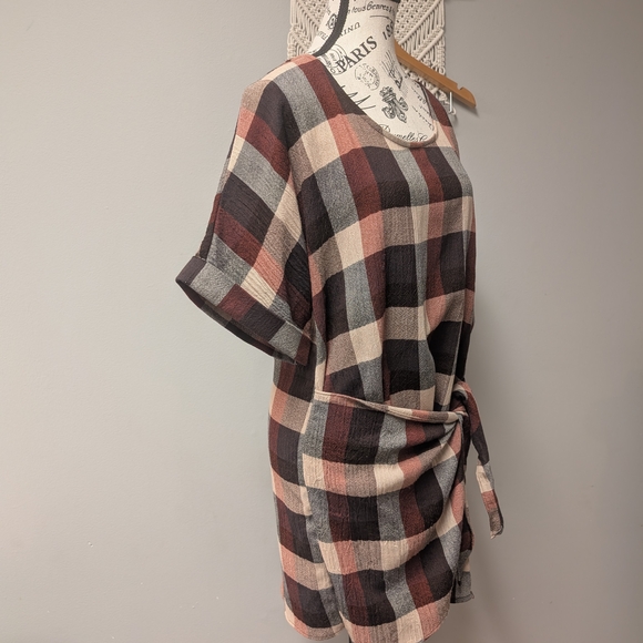 Simply Noelle Plaid Tie-Front Wrap Tunic Dress Large Boho Cottage Cabincore - Picture 3 of 7